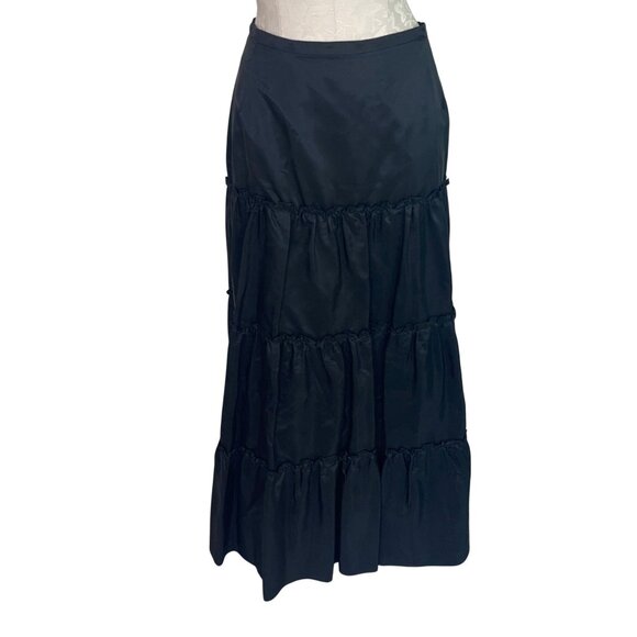 JS Collection Vintage Womens Skirt Size 8 Black Taffeta Tiered Ruffle Maxi - Picture 11 of 14